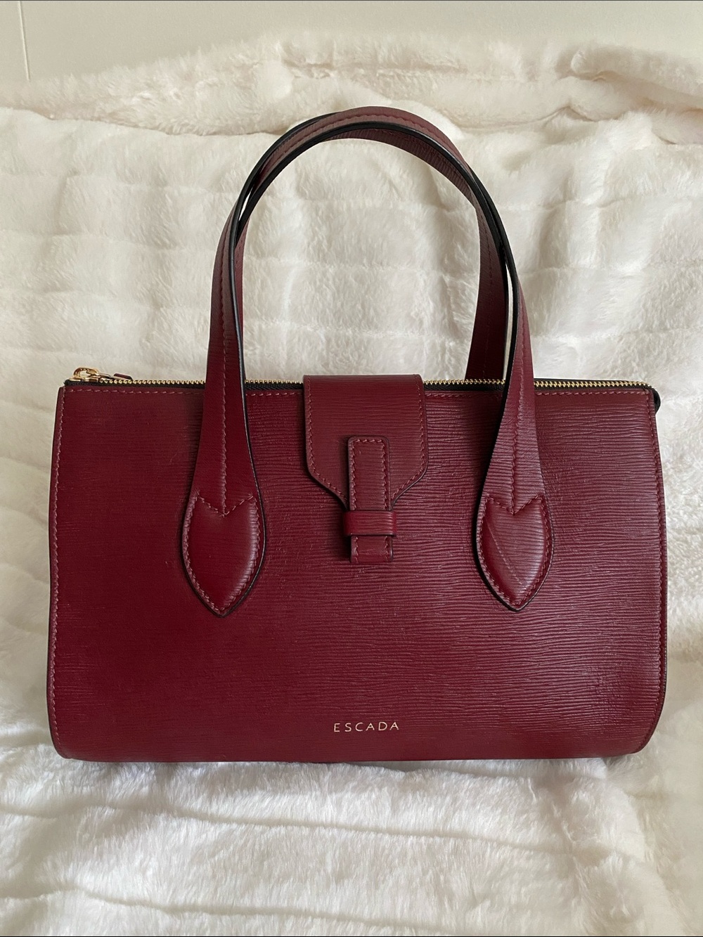 Escada Textured Leather Satchel Grab Bag in Burgundy- Very Supple Leather
